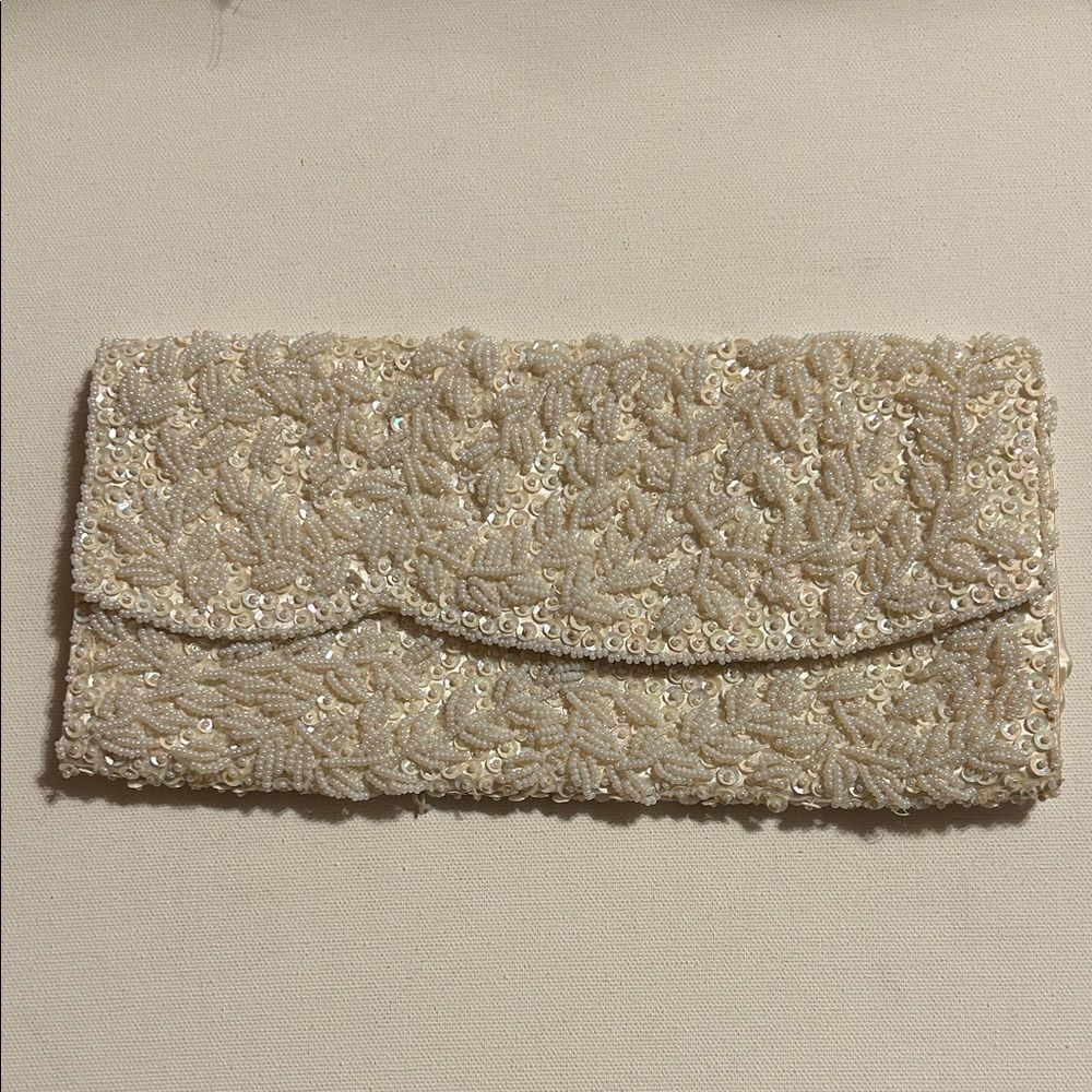Crown Ivory Beaded Clutch